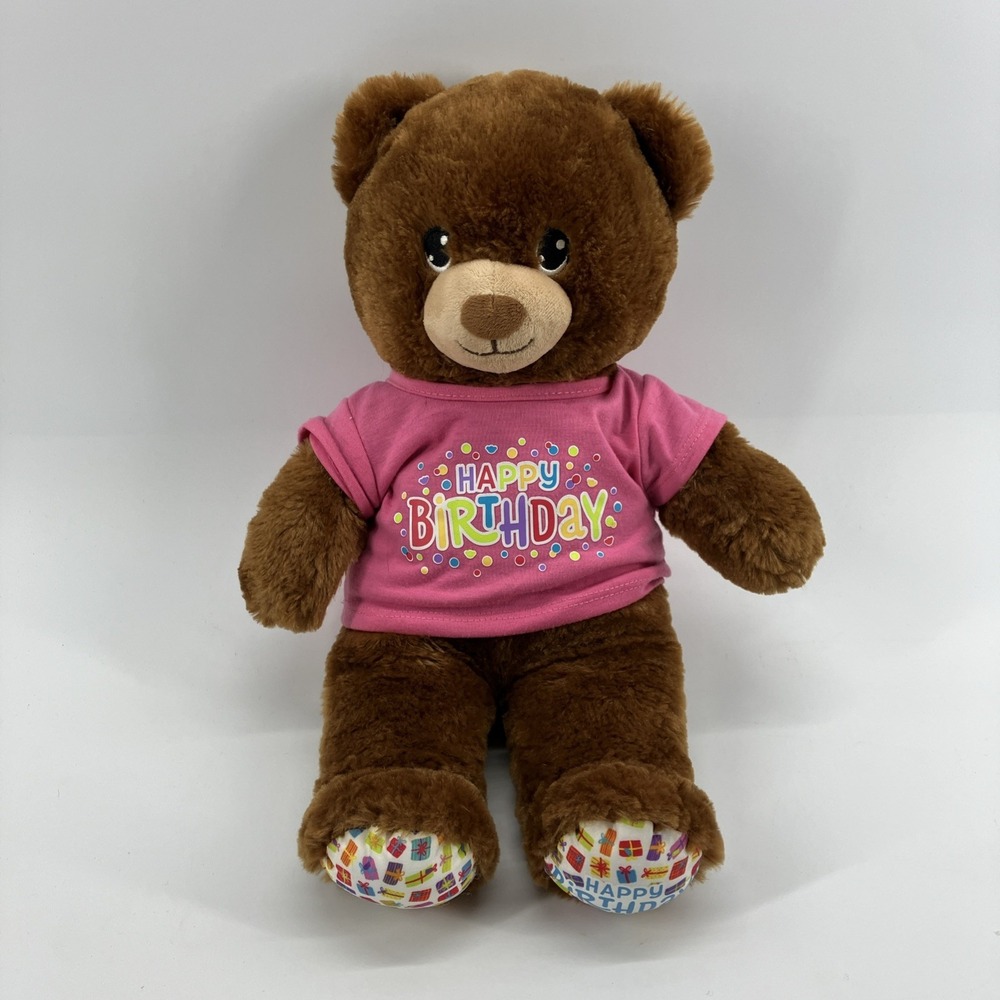 Build A Bear BAB Happy Birthday Bear Brown - BAB on Paw 16" 2024 pink shirt